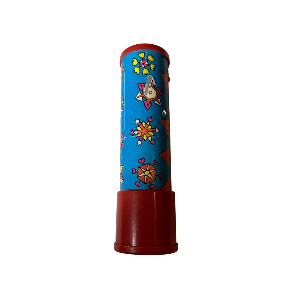 Vintage Kaleidoscope Retro Toy Pink Blue Geometric Star Pattern Red Plastic Ends